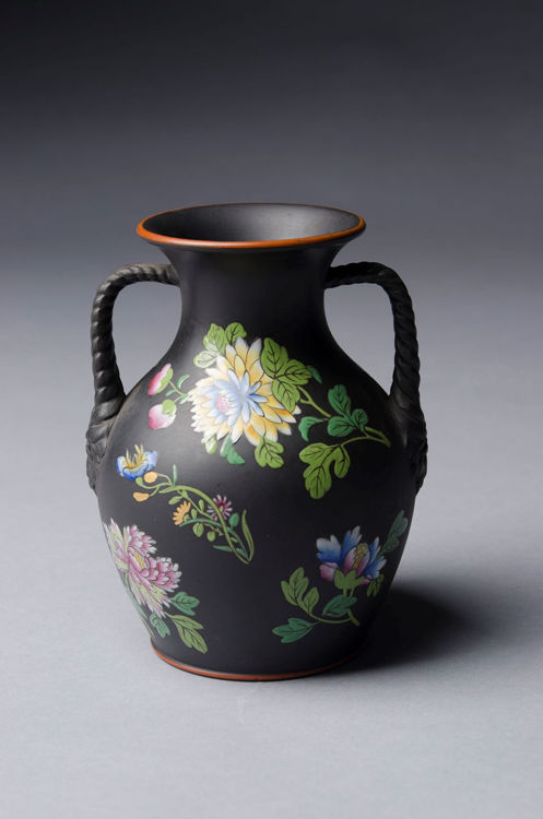Picture of Enameled Black Basalt Vase Small
